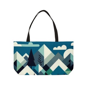 Geometric Mountain Tote Bag - Large Canvas Shoulder Bag with Abstract Alpine Print - Eco Friendly Reusable Shopper