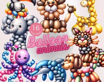 Animal Balloon Clipart Collection - Digital Download, High-Quality, Cute Balloon Animals, Party Graphics, Instant Access, Printable Art