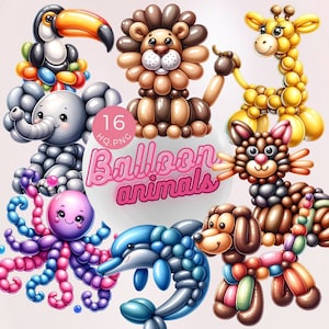 Tier Ballon Clipart Sammlung - Digitaler Download, hochwertige, niedliche Ballon Tiere, Party Grafiken, sofortiger Zugang, printable Kunst