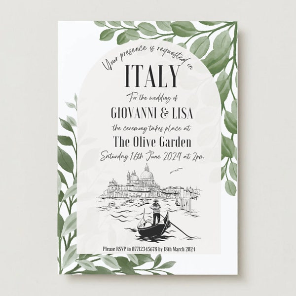 Faire-part de mariage, Design de destination, Faire-part vers une destination, Italie, Venise, Rome, Design d'invitations personnalisé