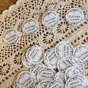 Etiquettes personnalisées ( Mariage, Baptême, Evjf, Anniversaire, Fête ) Vendus Par 10