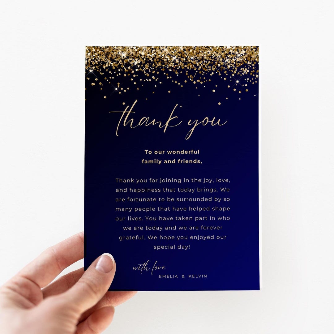 Navy Black Gold Thank You Card Template 5 X 7 | Wedding, Engagement ...