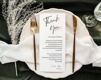 Classic Thank You Cards 4 x 9 | Classic Wedding Shower Thank You Card | Editable Reception Template| Any Event Minimalist Place Card | Canva