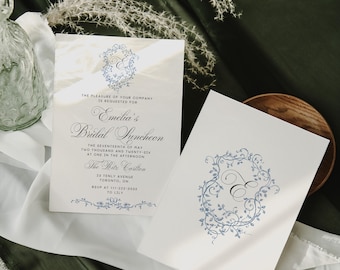 Blue Floral Chinoiserie Bridal Luncheon Invite | Elegant Garden Bridal Shower Invite | Printable, Editable, DIY, Instant Download File 5 x 7