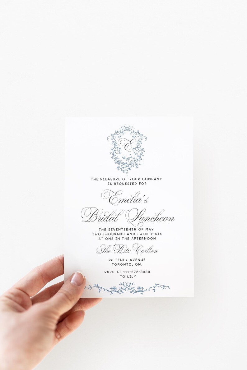Blue Floral Chinoiserie Bridal Luncheon Invite | Elegant Garden Bridal ...