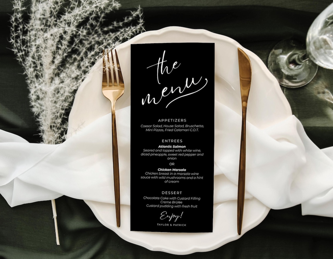 Menu Cards 4 X 9 | Wedding, Engagement, Birthday Template | Editable Reception Dinner Menu ...