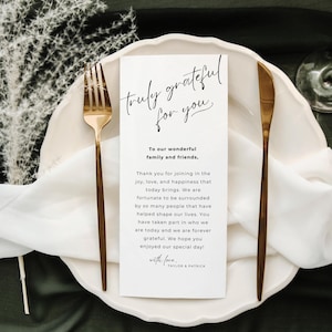 Menü- und Dankeskarten 10 x 23 cm | Hochzeit Dankeskarte | Bearbeitbare Menüvorlage für das Abendessen | Moderne minimalistische Tischkarte | Leinwand