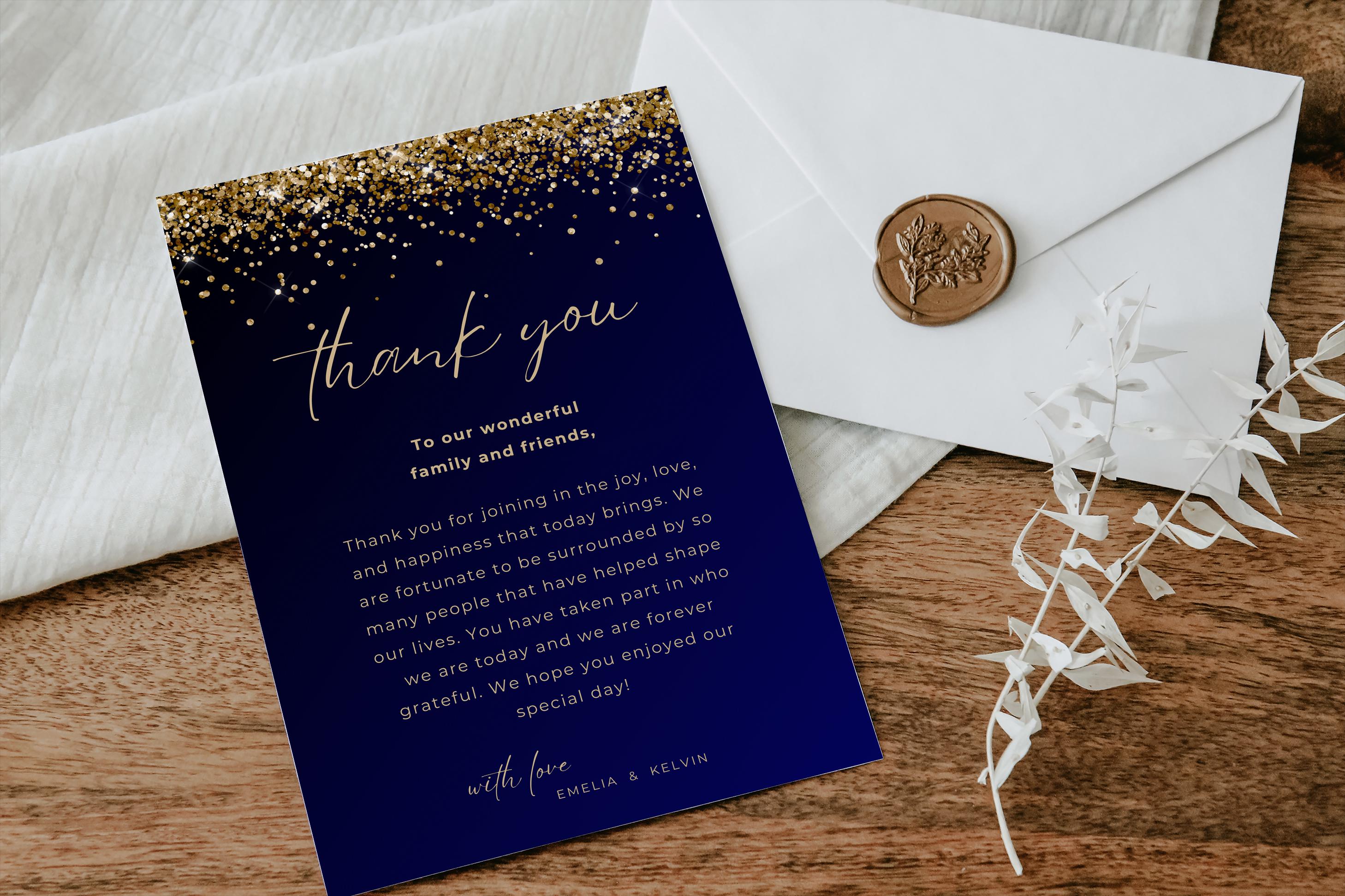 Navy Black Gold Thank You Card Template 5 X 7 | Wedding, Engagement ...