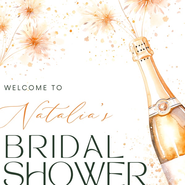 Bridal Shower Welcome Sign, Champagne Bottle, Rustic Printable Sign Template, Brunch and Bubbly Poster, Sign, Party Decor DIY