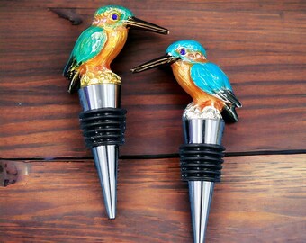 Kingfisher Bottle Stopper Liquor Mouth Wine Stopper Animal Unique Bottle Pourers Silver & Gold Alcohol Barware Accessories Stopper Gift
