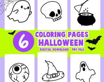 Halloween Coloring Pages Bundle Book for Adult Kids Easy Cute Spooky Skull Ghost Printable Digital Download Hanis Coloring Corner