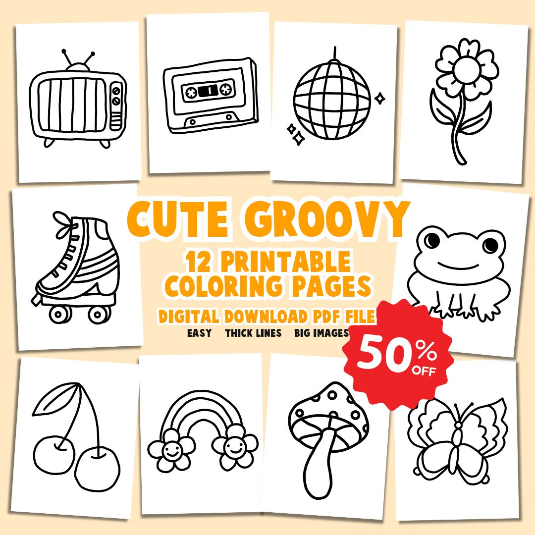 Groovy Coloring Pages Easy Cute Adult Kids Coloring Pages Book Simple ...