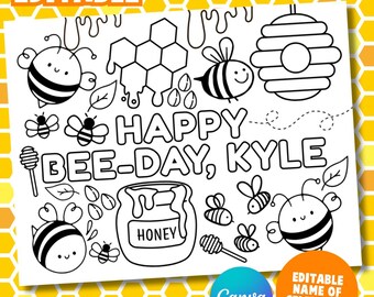 Personalized Bee Birthday Coloring Page: Custom Kids Activity (Digital Download)