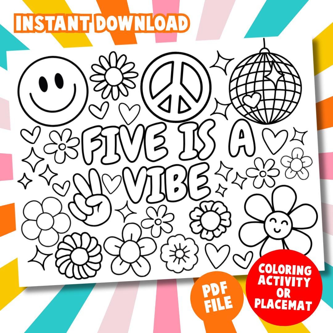 Five is a Vibe Coloring Page, Printable Birthday Coloring Page ...