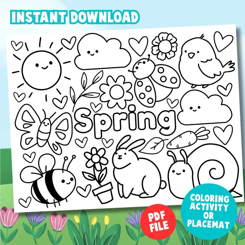 Spring Coloring Page, Spring Coloring Sheet, Kawaii Coloring Page ...