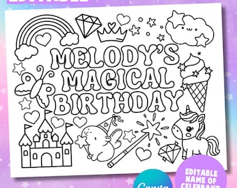 Custom Name Unicorn Birthday Coloring Page: Personalized Kids Activity (Digital Download)