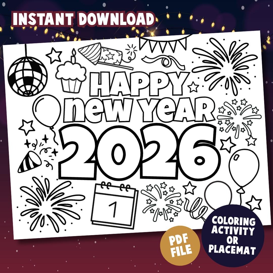 Happy New Year 2026 Coloring Page, Coloring Page, Printable Coloring ...