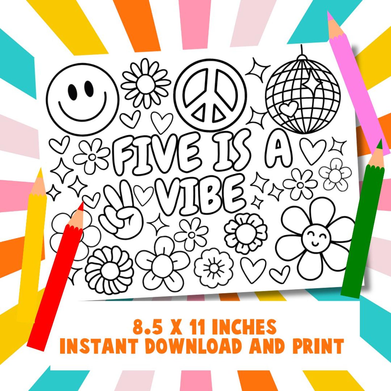 Five is a Vibe Coloring Page, Printable Birthday Coloring Page ...