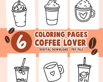 Coffee Lover Coloring Pages Bundle for Adult Kids Easy Frappe Caffeine Iced Coffee Java Printable Digital Download Hanis Coloring Corner