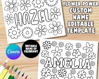 Custom Name Coloring Page, Flower Power Coloring Sheet, Printable Coloring Page, Custom Name for Kids, Name Coloring Pages,Floral, Groovy