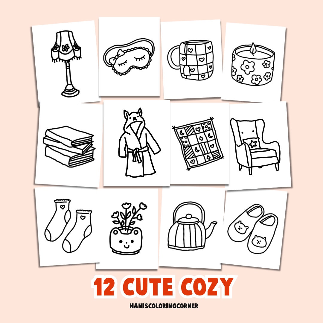 Cozy Coloring Pages Easy Cute Adult Kids Book Simple Printable Digital ...