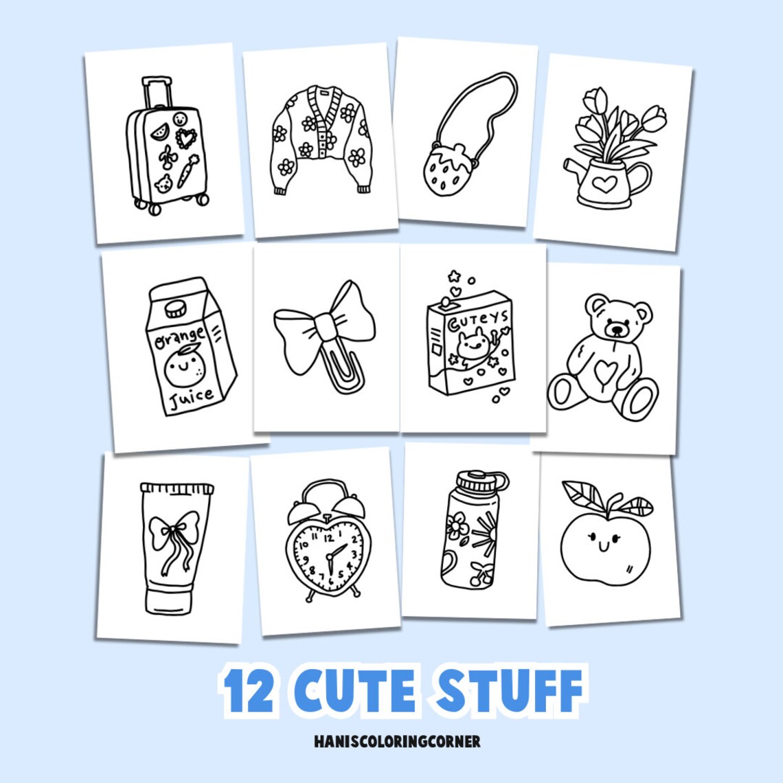 Coloring Pages Cute Stuff Easy Thick Lines Adult Kids Book Simple