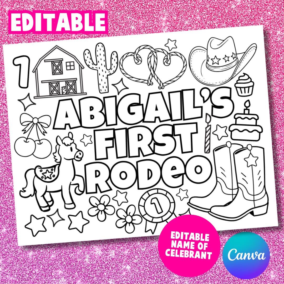 First Rodeo Activity Page Custom Name First Rodeo Cowgirl Coloring Page, Printable Personalized ...