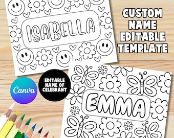 Custom Name Coloring Page, Retro Coloring Book, Printable Coloring Page, Custom Name for Kids, Name Coloring Pages, Flower, Smile, Groovy