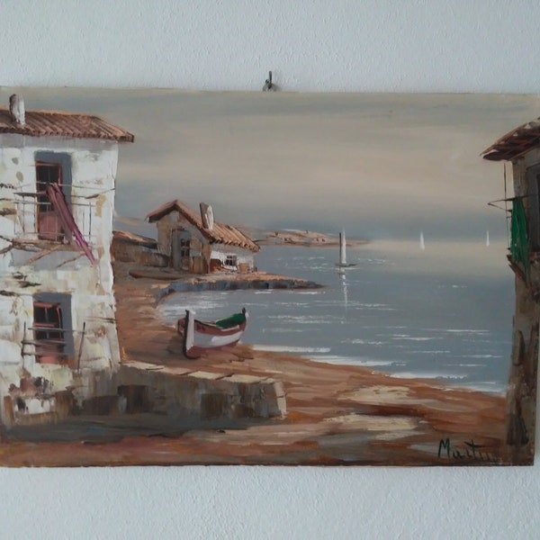 Peinture sur toile, Paysage bord de mer, Rare et unique
