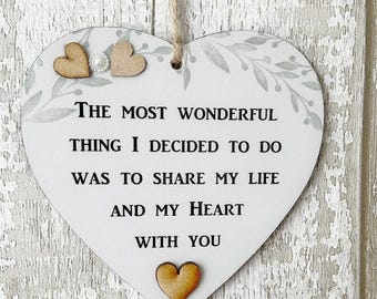 Inspirational Loving  And Sharing Gift Heart Wooden Sign Plaque