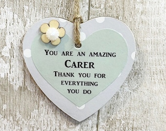 Thank You For Being An Amazing Carer Thank You Wooden Gift Heart  Plaque