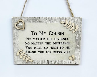 Special Cousin No Matter The Distance Friendship Wooden Gift Heart  Plaque