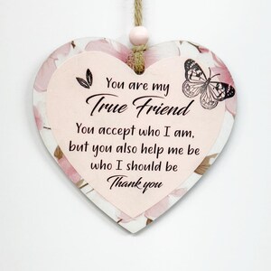 Inspirational Friendship Gift For True Friends  Wooden Heart  Sign Plaque