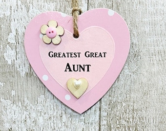Super Cute Best And Greatest Great Aunt Wooden Gift Heart  Plaque