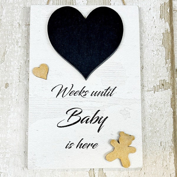 Weeks Until Baby Is Here Baby Reveal Wooden Countdown  Gift Plaque