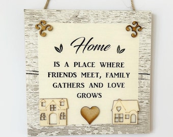 Family Home Is Where Friends And Family Meet  Wooden Plaque Sign