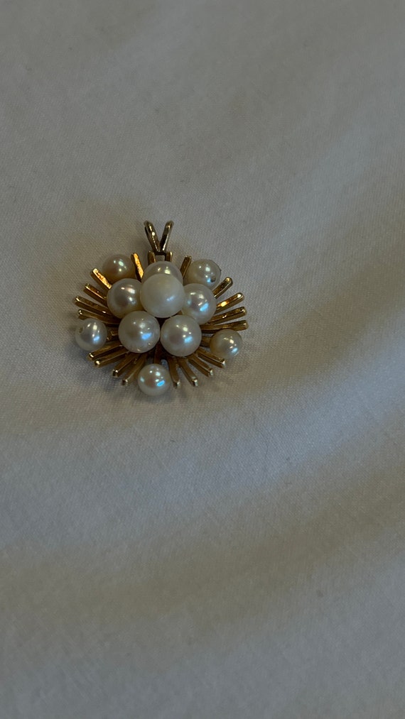 Vintage pearl 14 karat yellow gold pend - image 2