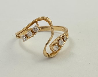 Minimalist 14 K yellow gold, diamond ring, natural diamonds, size 8