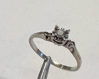 Anel de noivado vintage em ouro branco 14 quilates com diamante, tamanho 7,75.