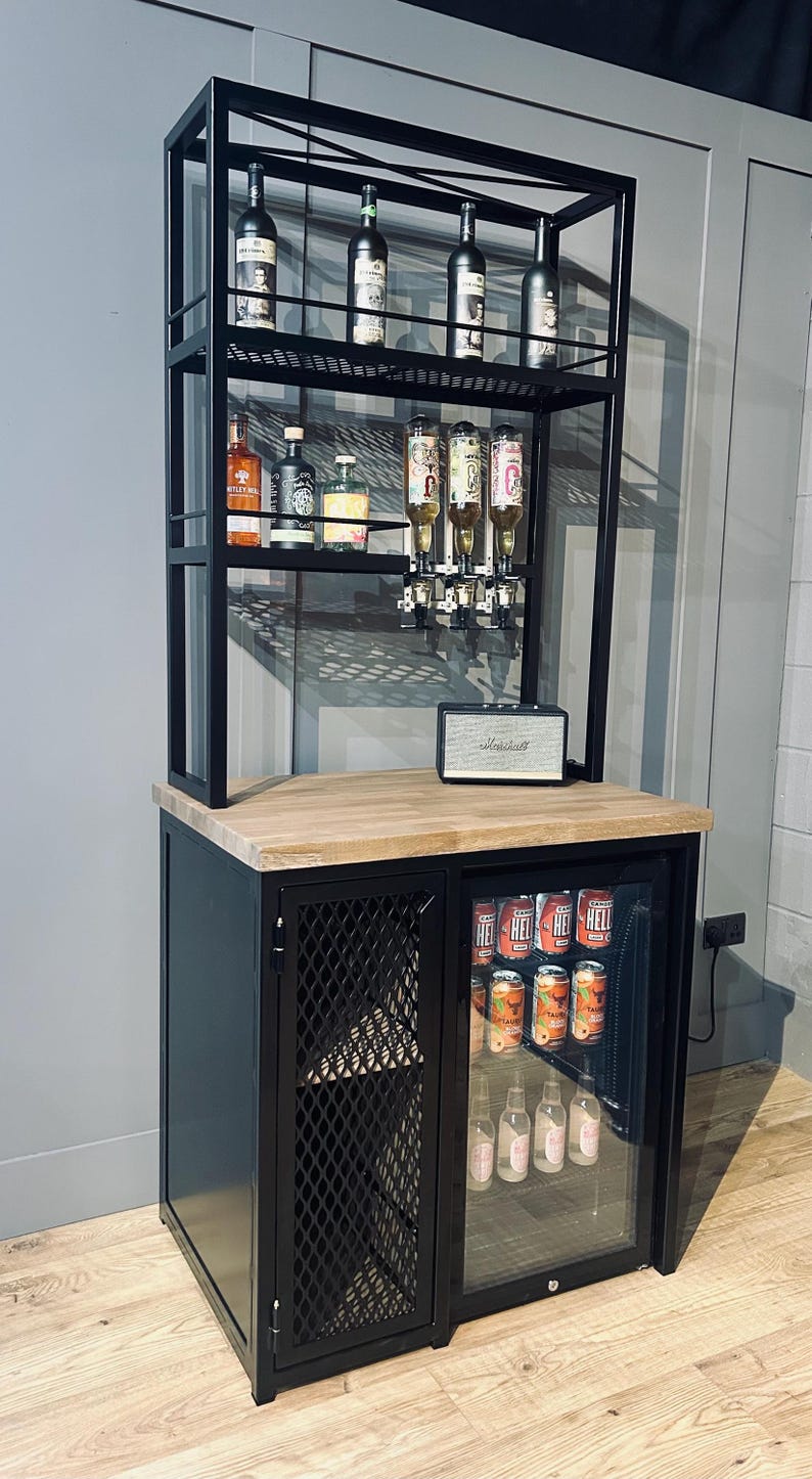 Industrial Home Bar Unit With Fridge Side Unit Drinks Cabinet - Etsy UK