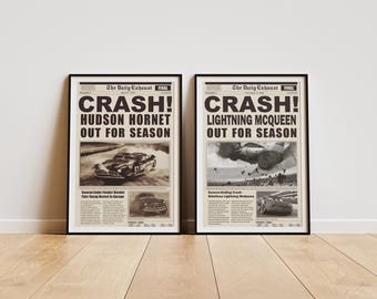 Hudson Hornet & Lightning Mcqueen Crash Newspaper Poster Set