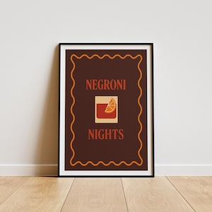 Retro Negroni Cocktail Print: Minimalist Bar Cart Art (Digital Download)
