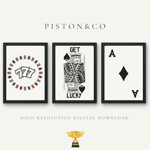 Vintage Casino Art Print Set: Lucky 777, King of Spades (Digital Download)
