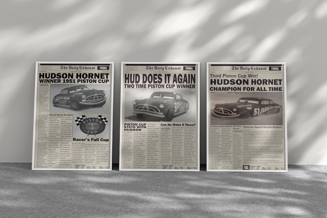 Hudson Hornet Newspaper Poster Set: 1951 Piston Cup Champion