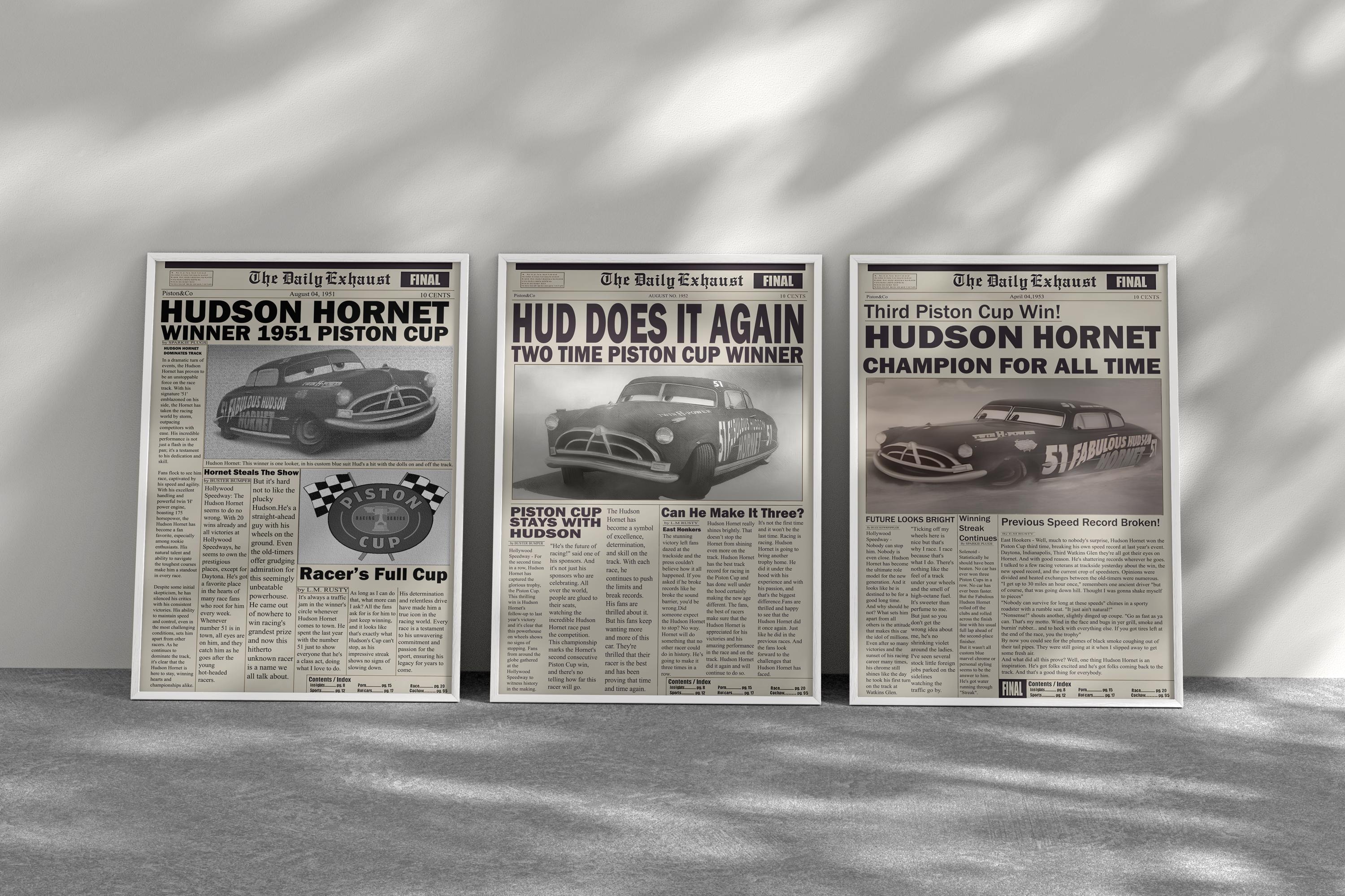 Hudson Hornet Newspaper Poster Set: 1951 Piston Cup Champion
