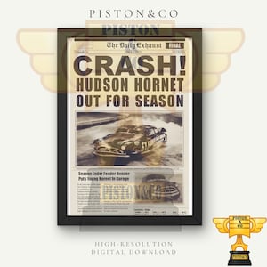 Crash Hudson Hornet Out For Season - Vintage Auto Zeitungsdruck