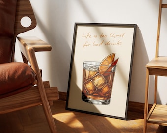 Old Fashioned Cocktail Art Print - Classic Whiskey Drink Wall Art