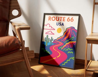 Route 66 Poster: Retro Desert Road Trip Art (Digital Download