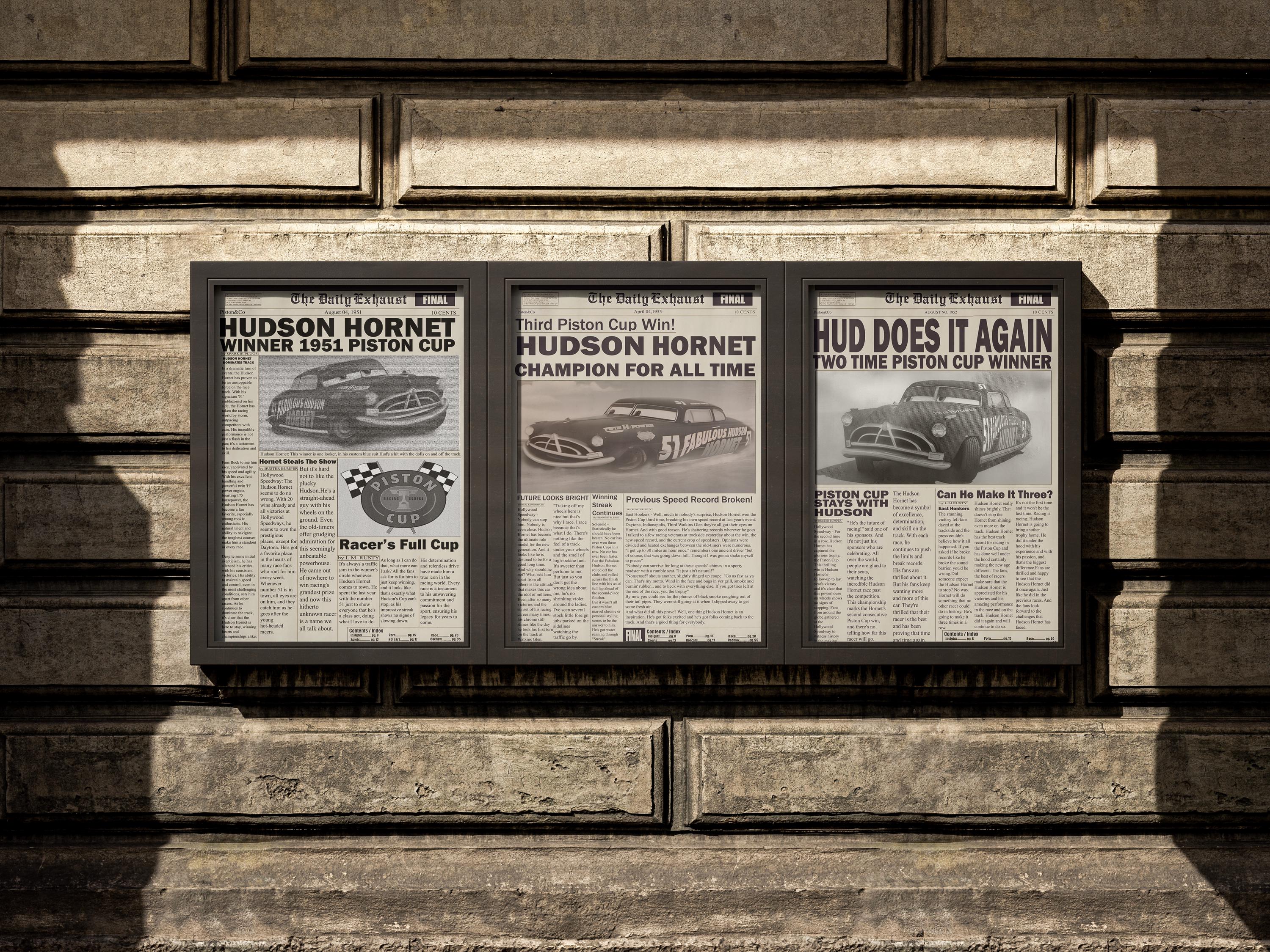Hudson Hornet Newspaper Poster Set: 1951 Piston Cup Champion
