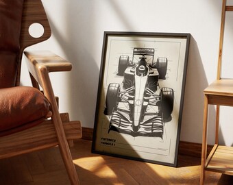 Wydruk artystyczny Vintage Formula 1 Blueprint: dekoracja ścienna w stylu retro Motorsport (pobranie cyfrowe)